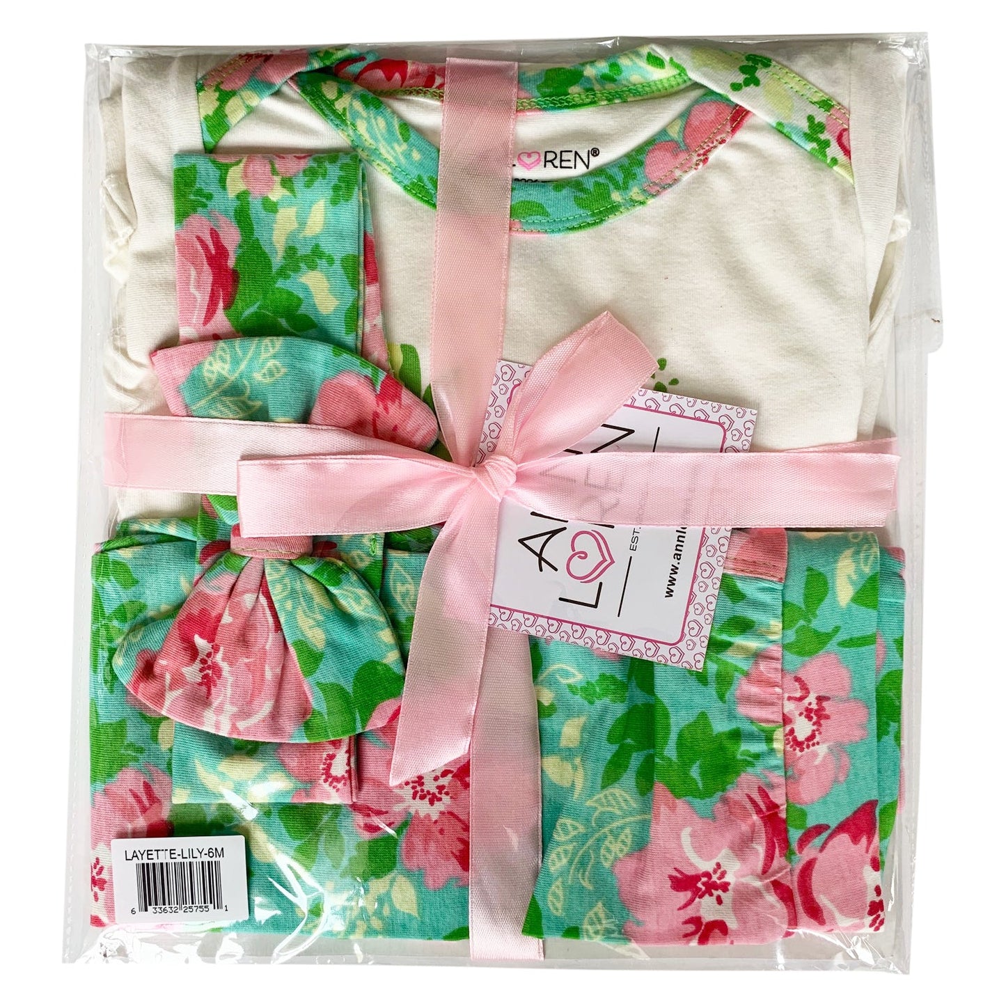 AnnLoren Baby Girls Layette Floral Onesie Pants Headband 3pc Gift Set